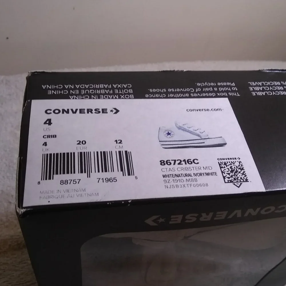 Converse Cribster Mid Baby Shoes White/Natural Ivory/White New Still In Box.....